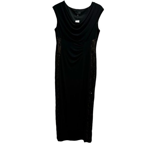 Connected Apparel Long Black Sequined Side Panel Cocktail Dress 12P - Picture 1 of 10